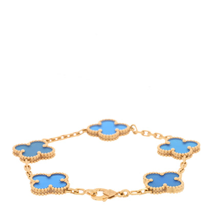 Van Cleef & Arpels 18K Yellow Gold Blue Agate 5 Motifs Vintage Alhambra Bracelet 2 of 4