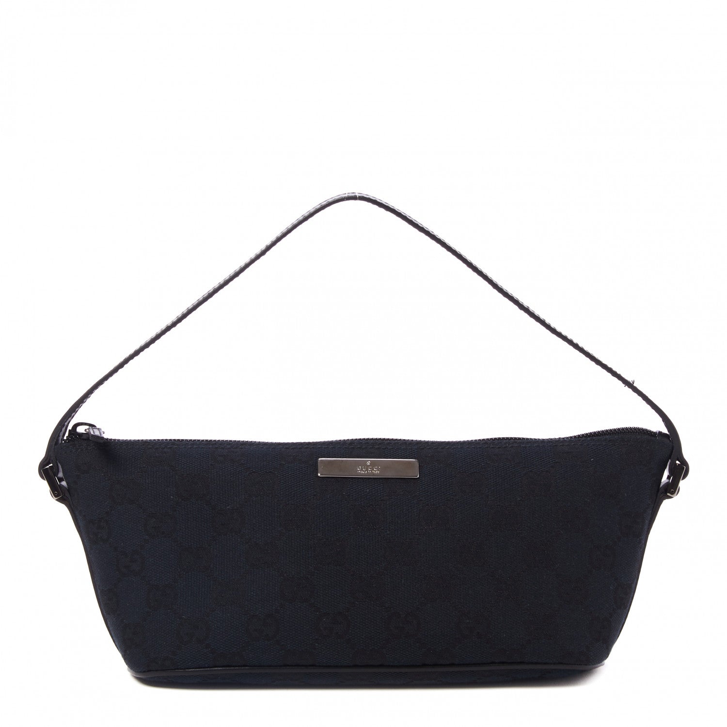 Gucci Denim Monogram Boat Pochette Black 1 of 8