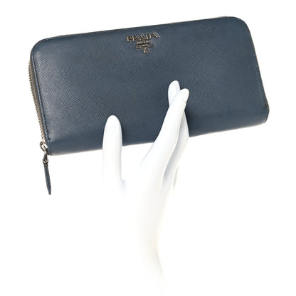 Prada Saffiano Metal Zip Around Wallet Grey 2 of 6