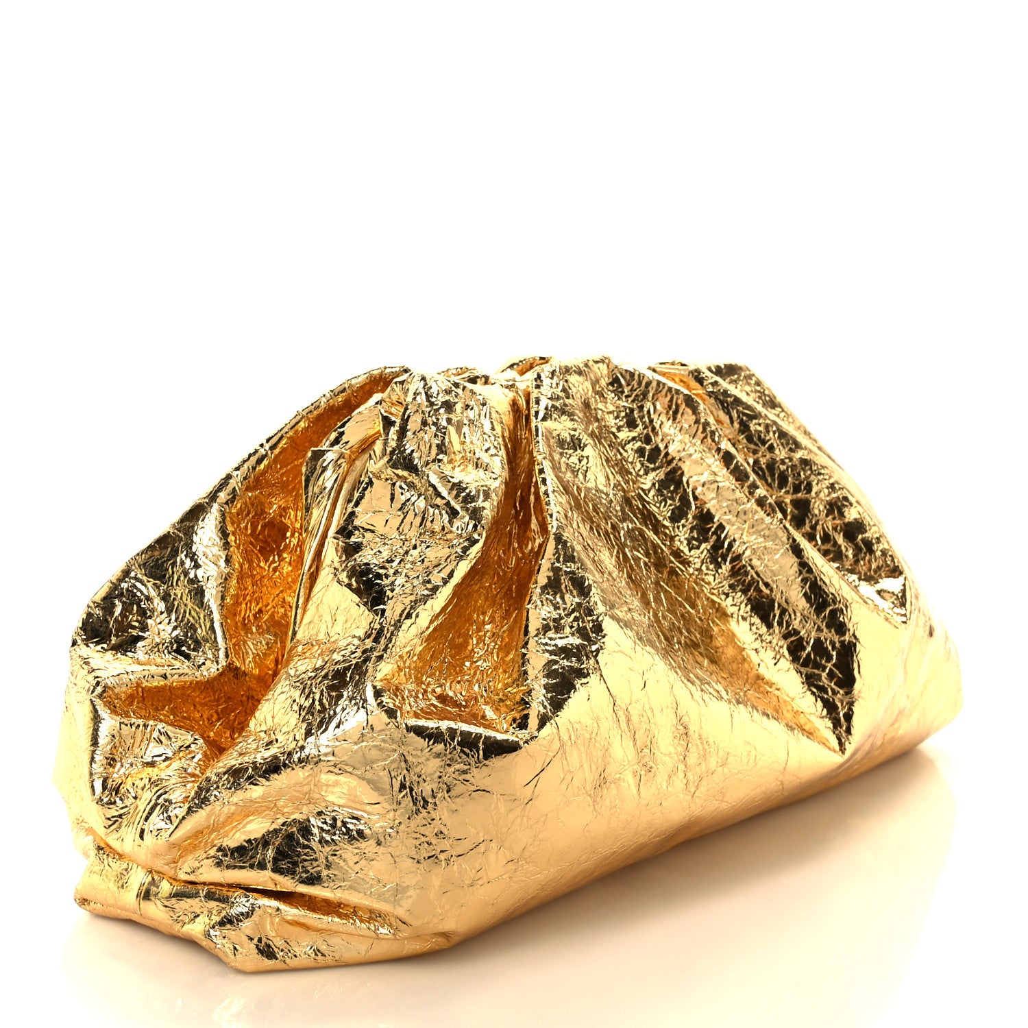 Bottega Veneta Metallic Crinkled Lambskin The Pouch Oversized Clutch Oro 3 of 11