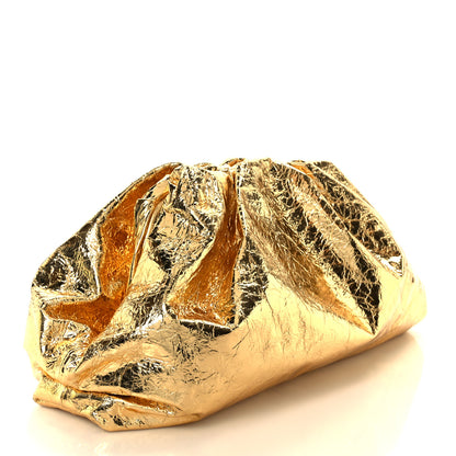 Bottega Veneta Metallic Crinkled Lambskin The Pouch Oversized Clutch Oro 3 of 11