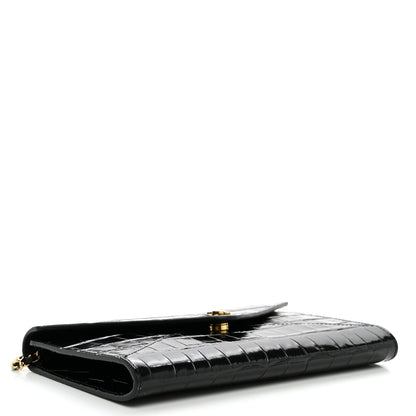 Chanel Calfskin Crocodile Embossed Envelope Clutch With Strap Black 4 of 9
