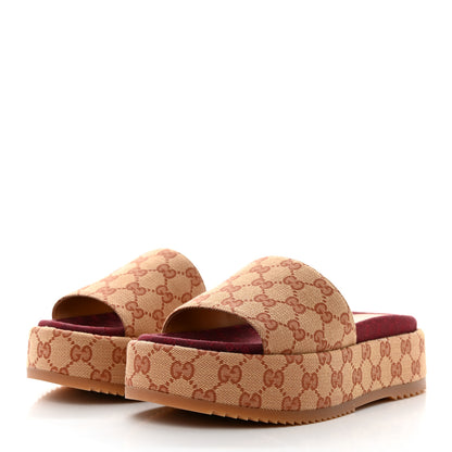 Gucci Canvas GG Monogram Angelina Platform Slide Sandals 39.5 Beige Ruggine 3 of 9
