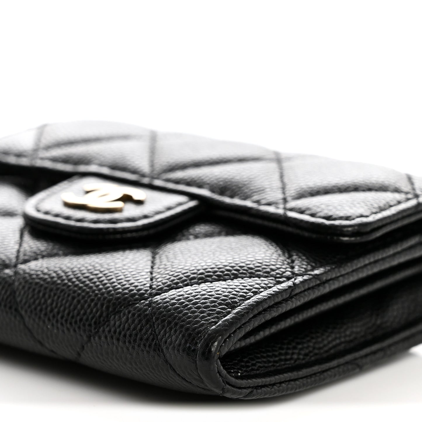 Caviar Quilted Flap Card Holder On Chain Black