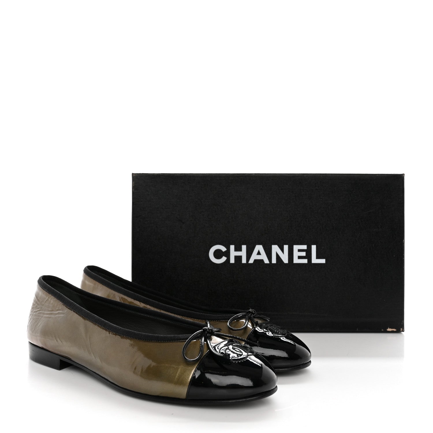 Chanel Patent CC Cap Toe Ballerina Flats 37 Black Green 13 of 13