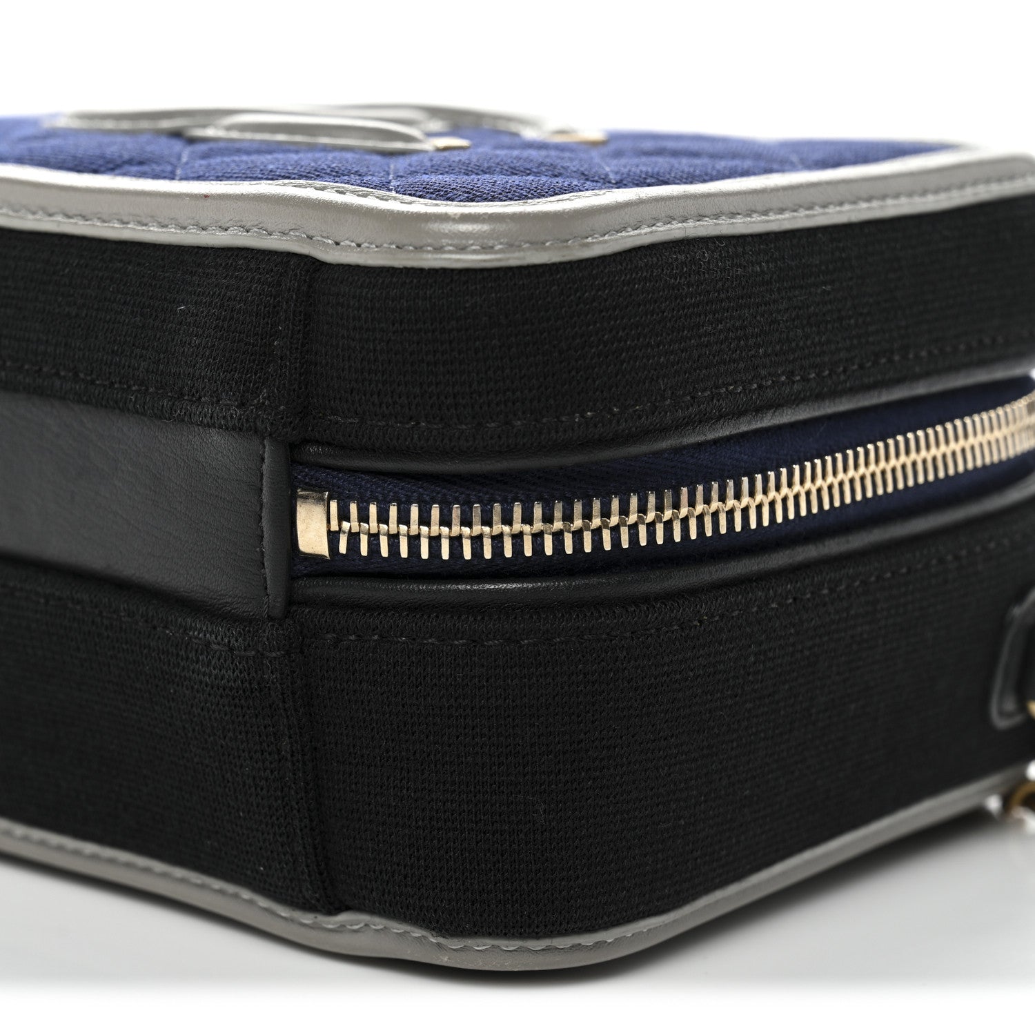Chanel Jersey Quilted Small CC Filigree Vanity Case Blue Black Grey 10 of 10