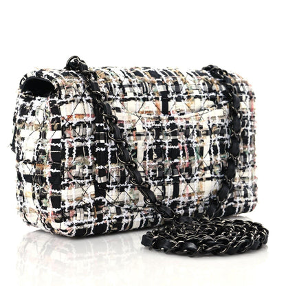 Chanel Tweed Quilted Mini Rectangular Flap White Black Multicolor 3 of 9