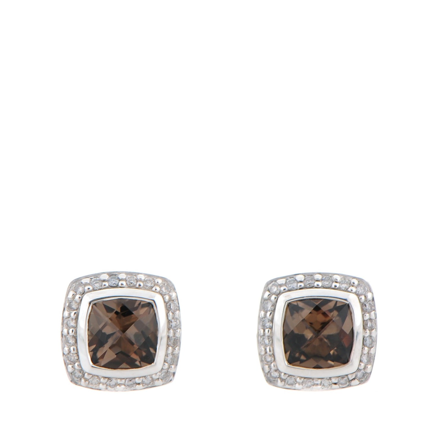 Sterling Silver Diamond Smoky Quartz 7mm Petite Albion Earrings