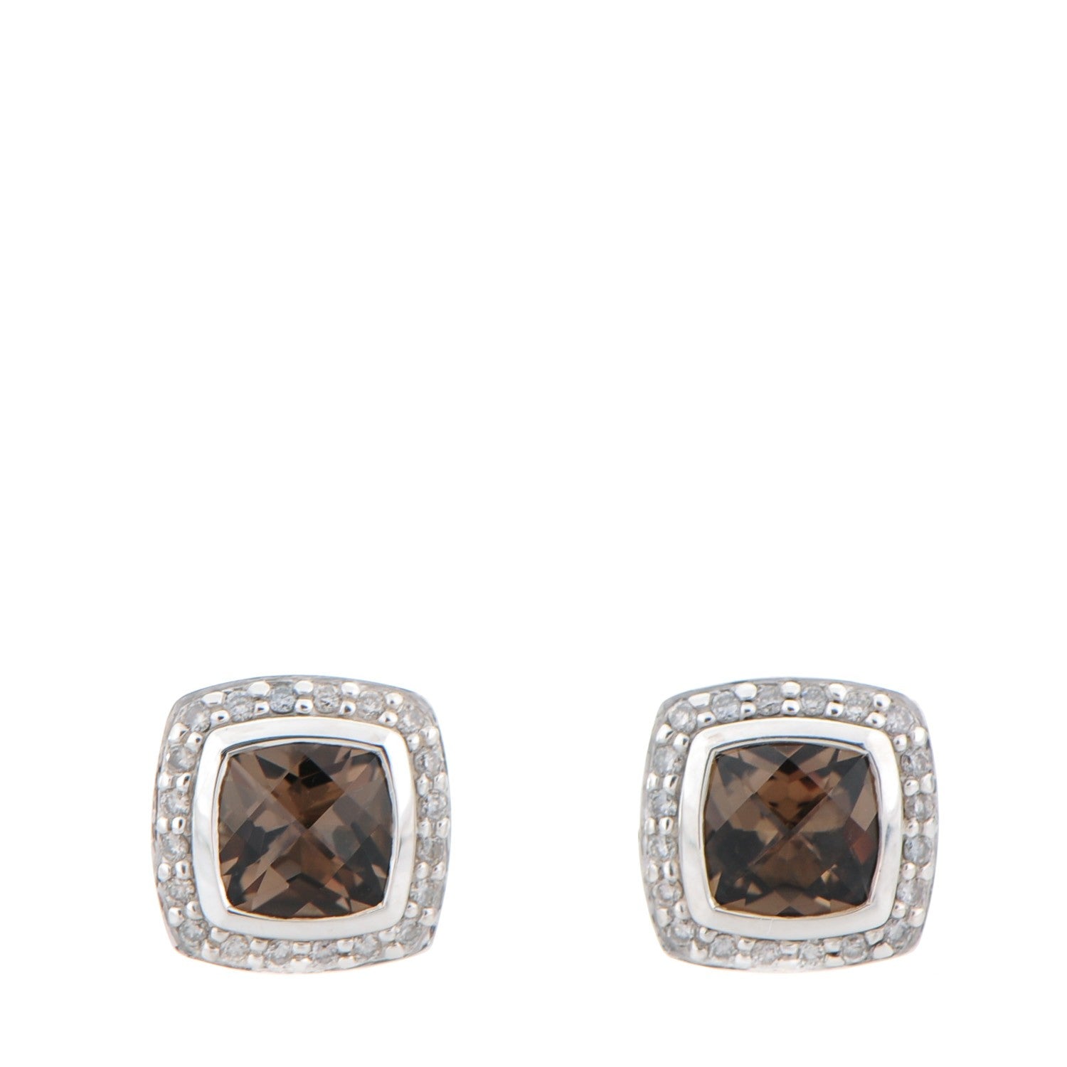 David Yurman Sterling Silver Diamond Smoky Quartz 7mm Petite Albion Earrings 1 of 4