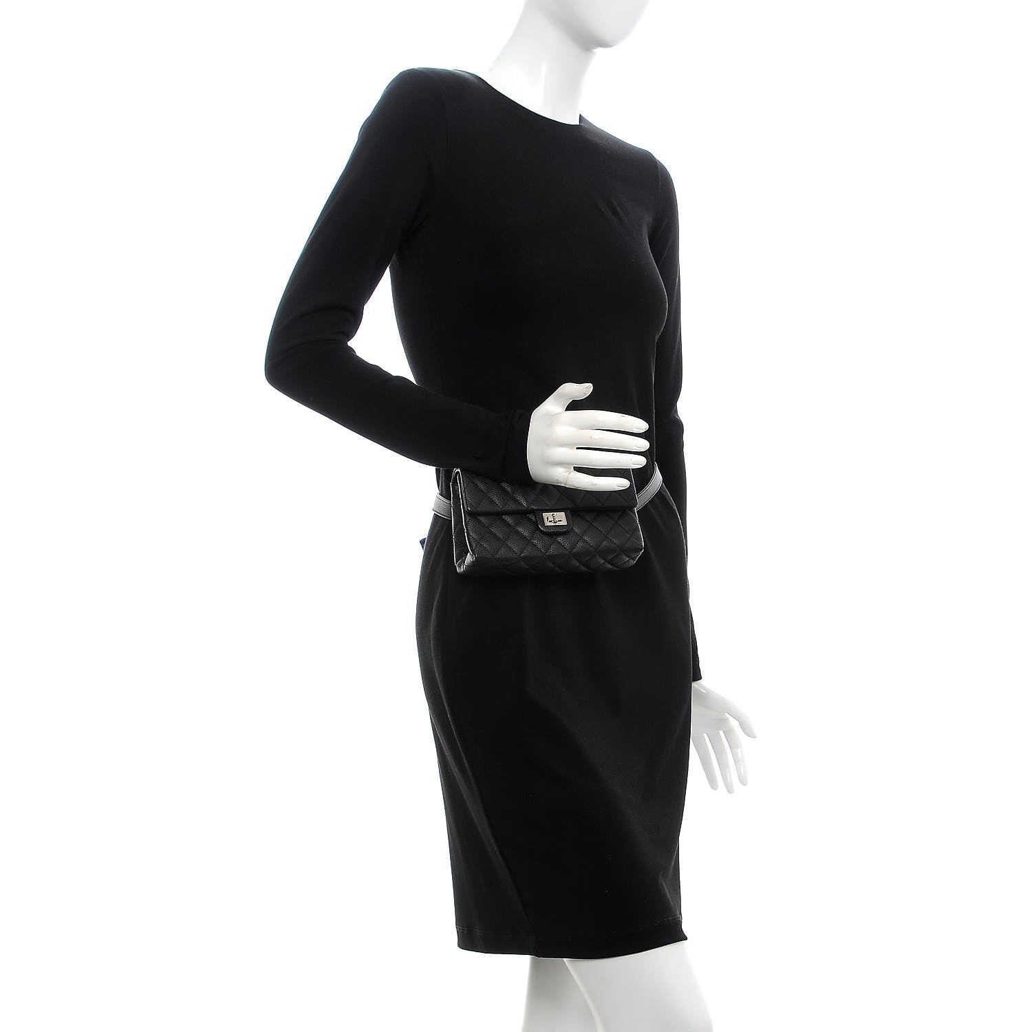 Chanel Grained Calfskin Quilted 2.55 Reissue Flap Belt Bag Clutch Black 2 of 7