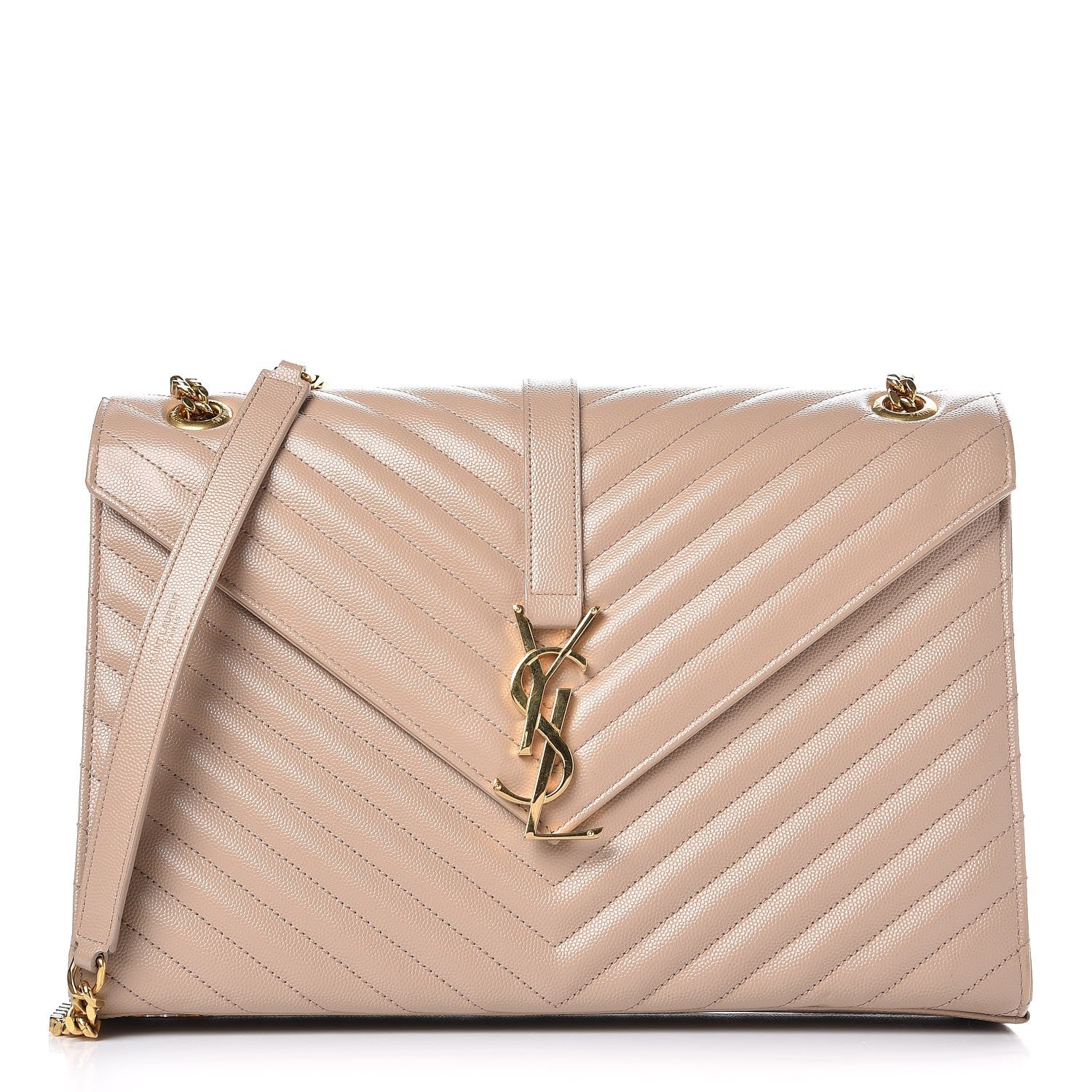 Saint Laurent Grain De Poudre Matelasse Chevron Large Monogram Satchel Dark Beige 1 of 7
