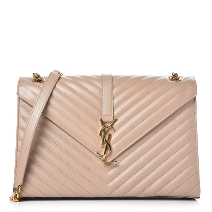 Saint Laurent Grain De Poudre Matelasse Chevron Large Monogram Satchel Dark Beige 1 of 7