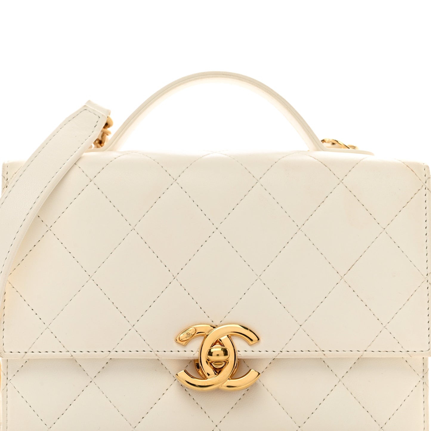 Lambskin Quilted Mini Golden Plate Flap White
