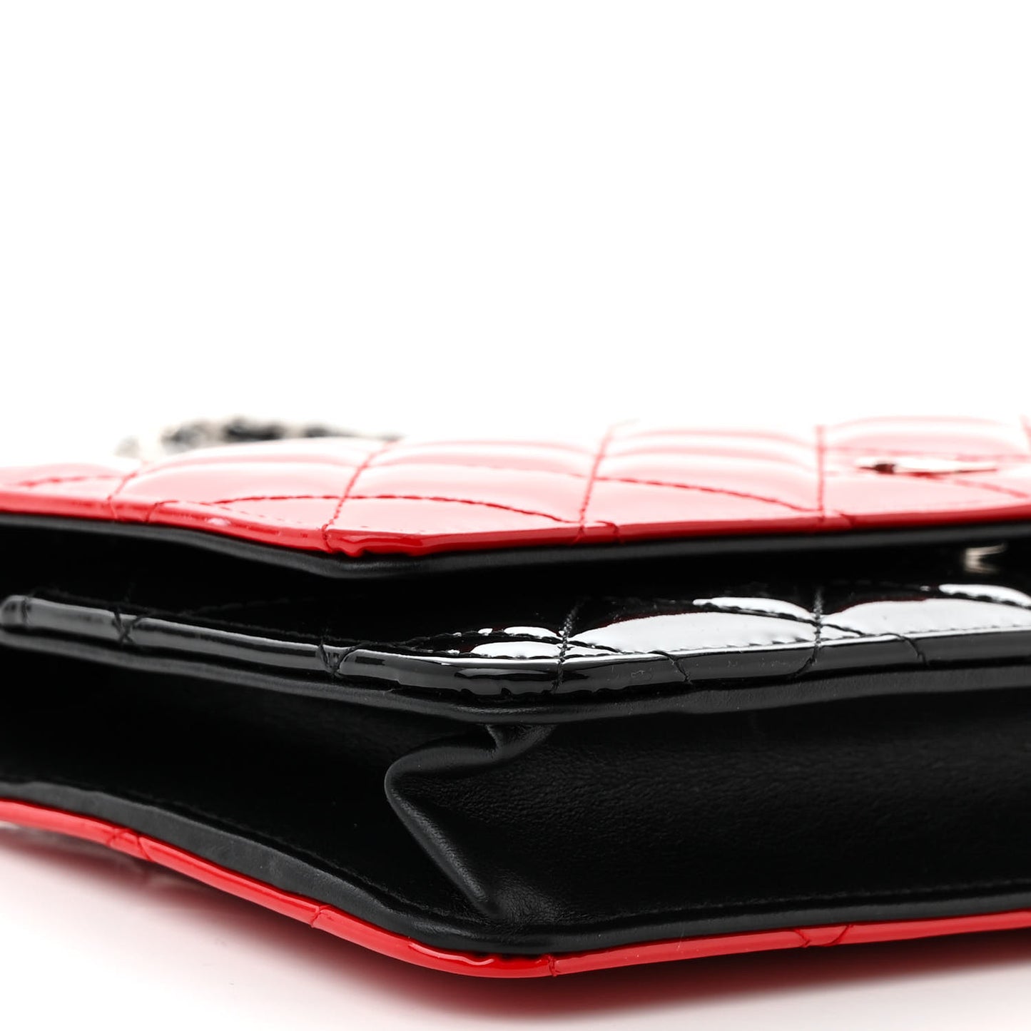 Patent Quilted Bi-Color Wallet On Chain WOC Red Black