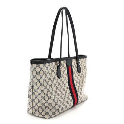 Gucci GG Supreme Monogram Textured Calfskin Web Medium Ophidia Shopping Tote Beige Blue 3 of 13