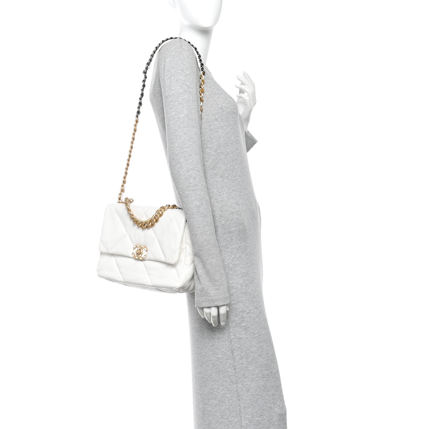 Lambskin Quilted Large Chanel 19 Flap White