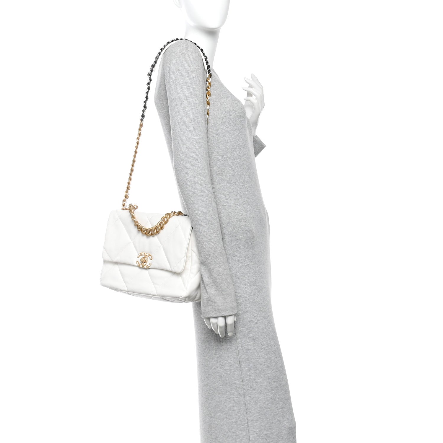 Chanel Lambskin Quilted Large Chanel 19 Flap White 2 of 10