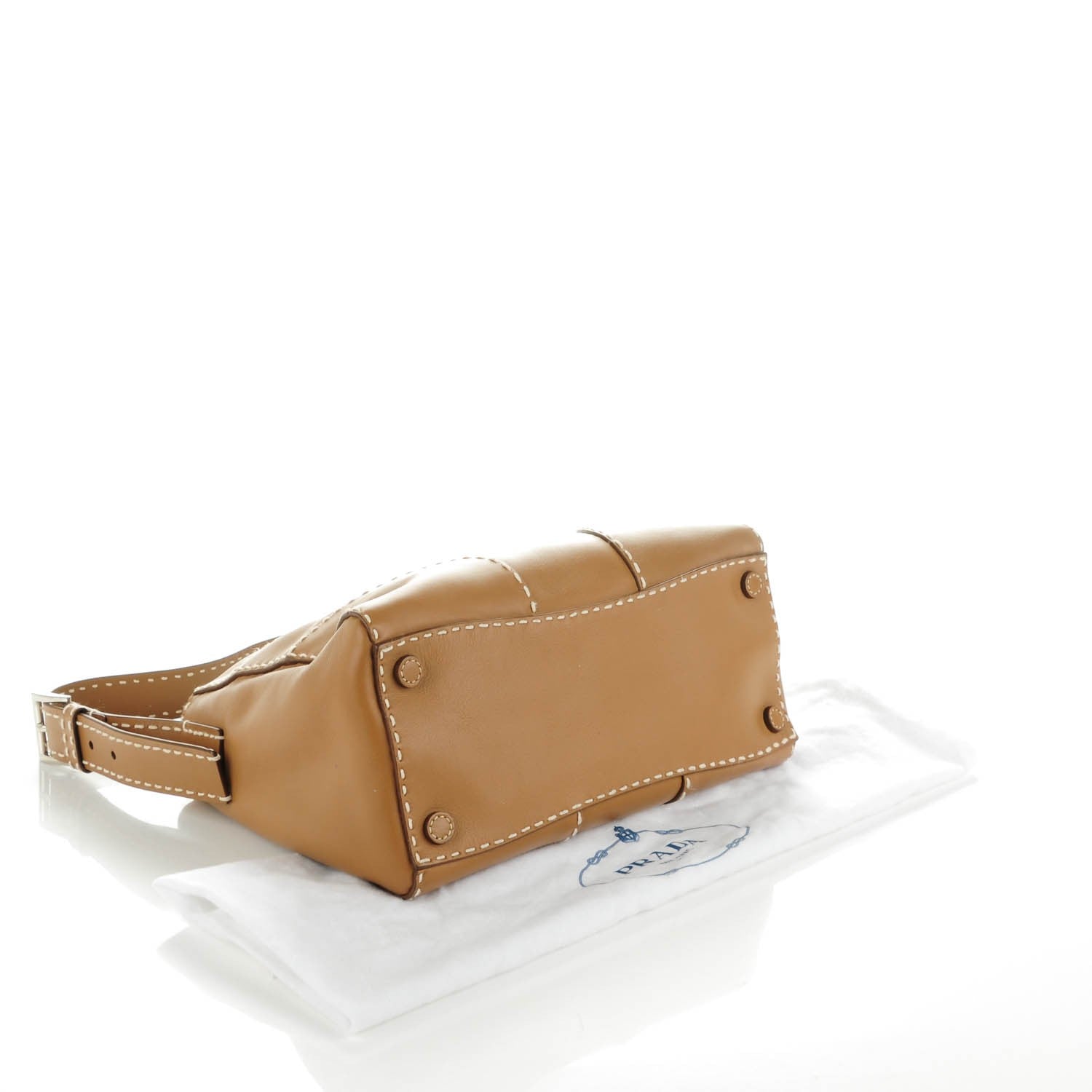 Prada City Calf Topstitched Hobo Caramel 4 of 8