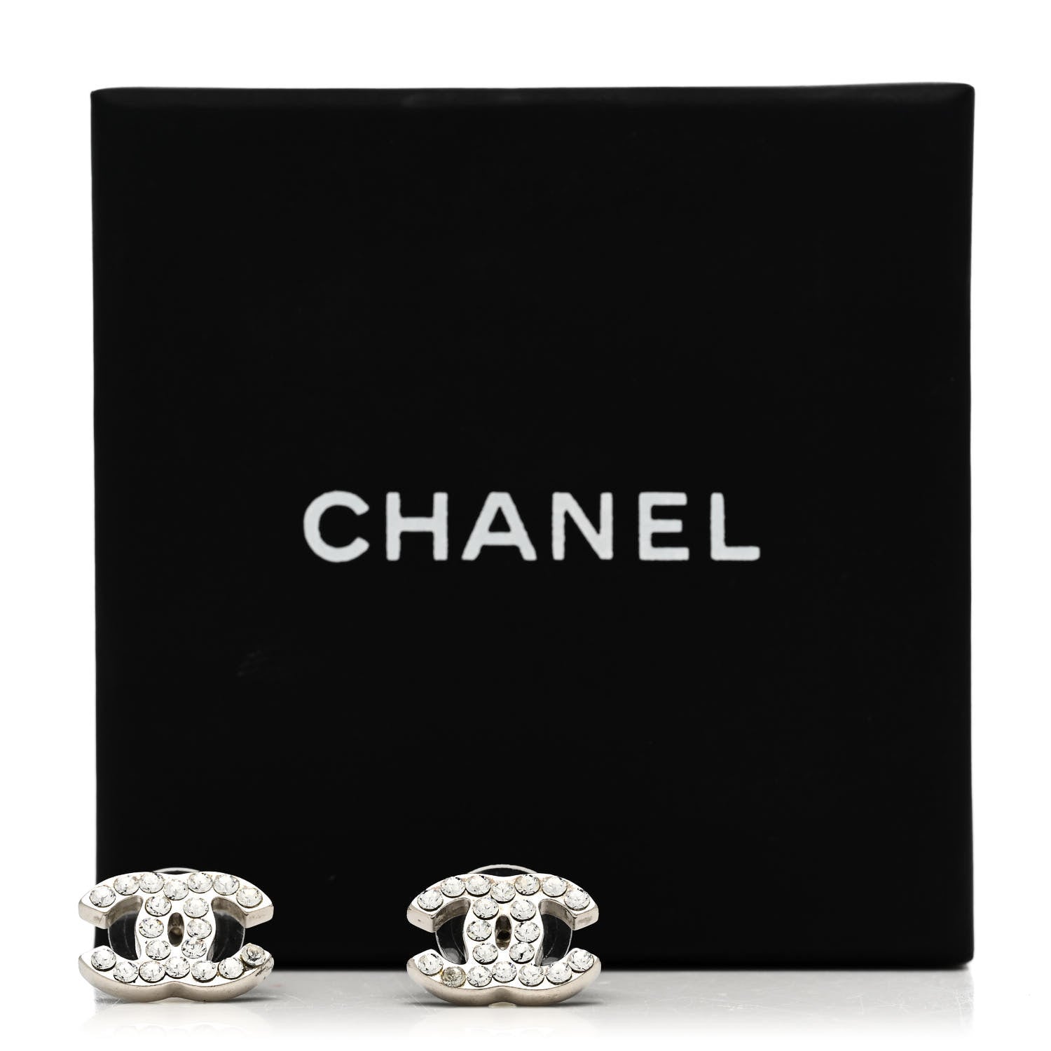 Chanel Crystal Timeless CC Earrings Silver 5 of 5