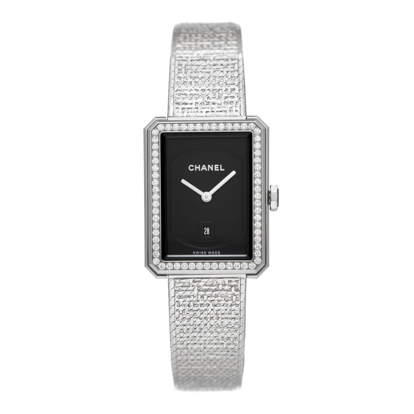 Stainless Steel Diamond Bezel 27mm Boy-Friend Tweed Quartz Watch Black