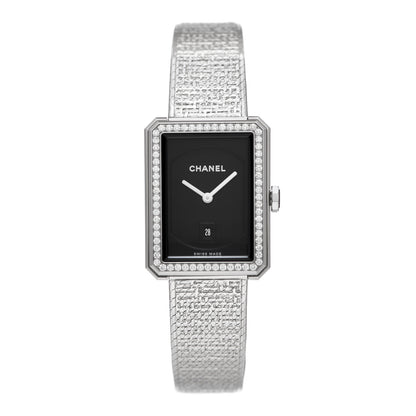 Chanel Stainless Steel Diamond Bezel 27mm Boy-Friend Tweed Quartz Watch Black 1 of 5