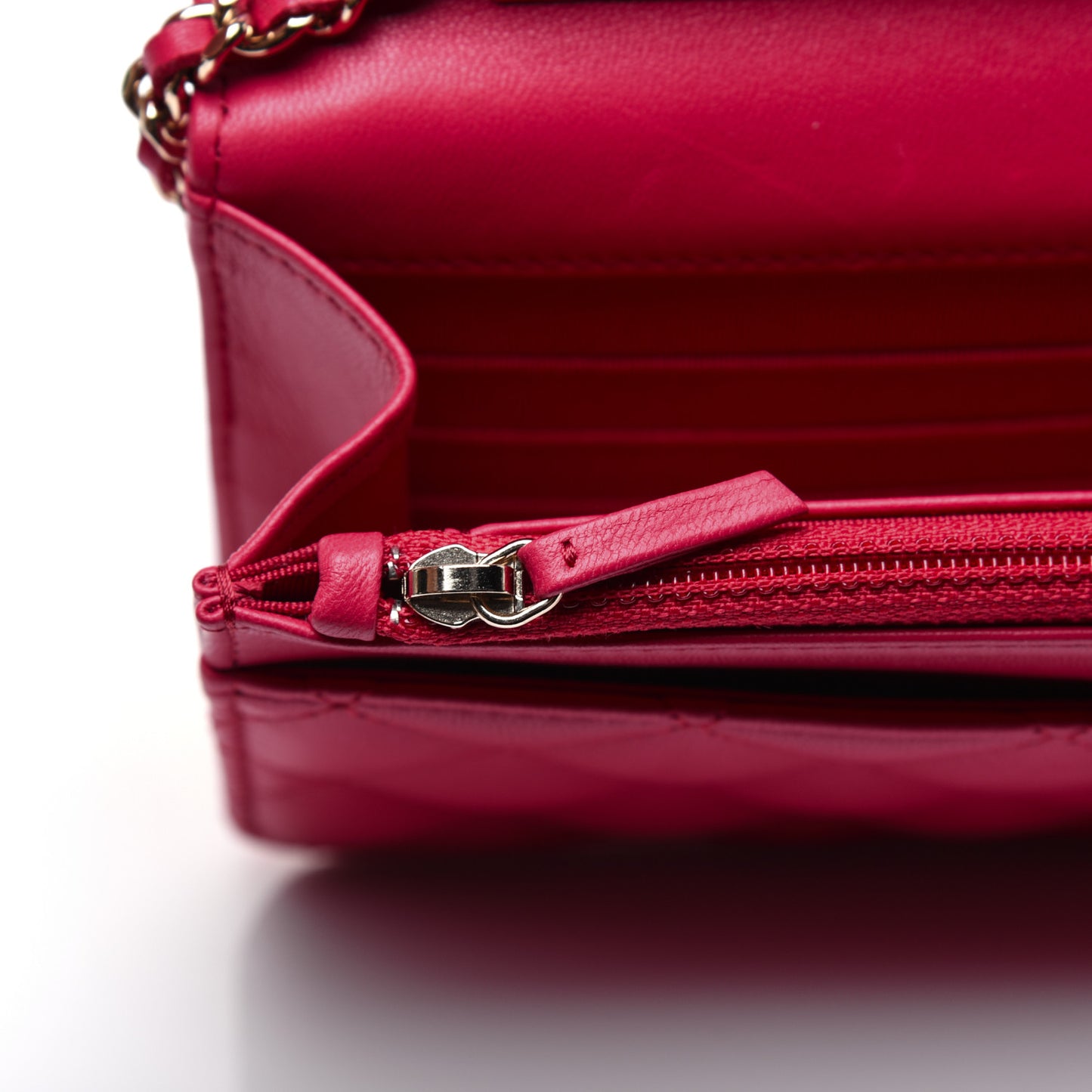 Lambskin Quilted Wallet On Chain WOC Light Red