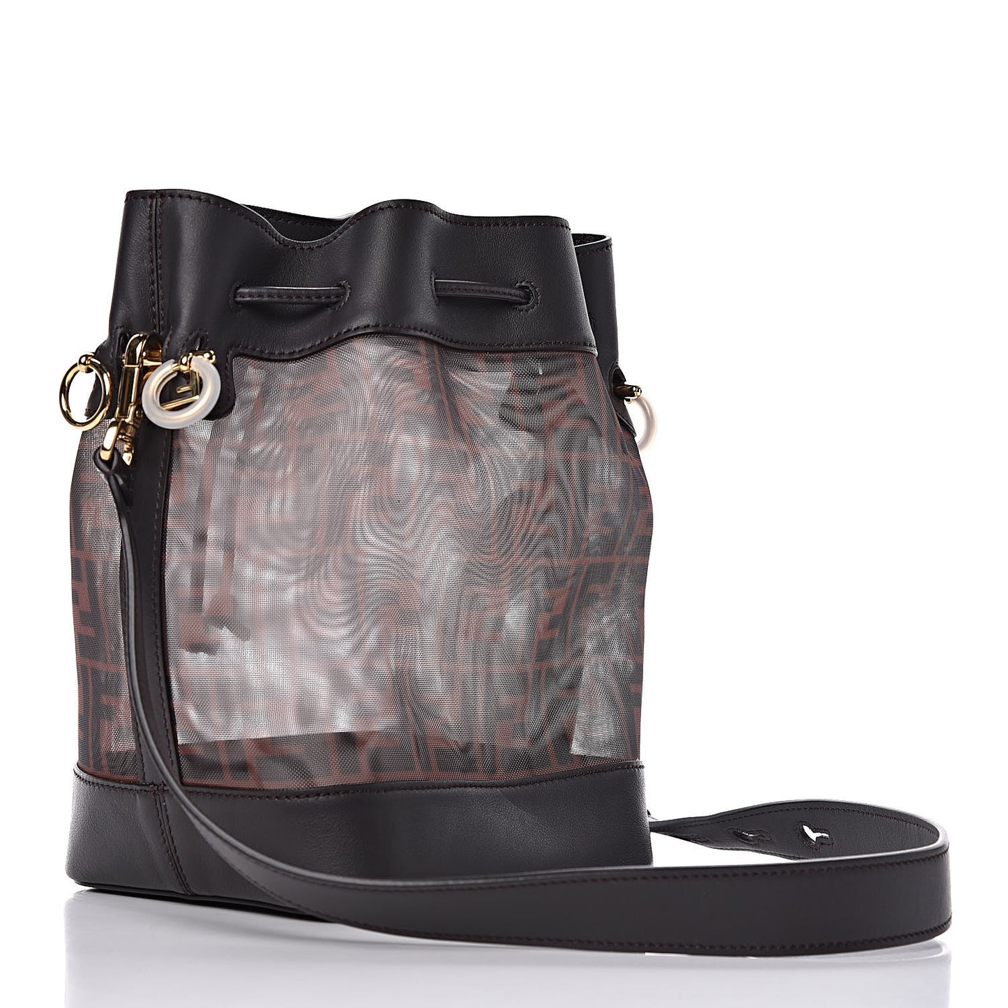 Mesh Vitello Grace F is Fendi FF 1974 Grande Mon Tresor Bucket Bag Marrone Black Ebano