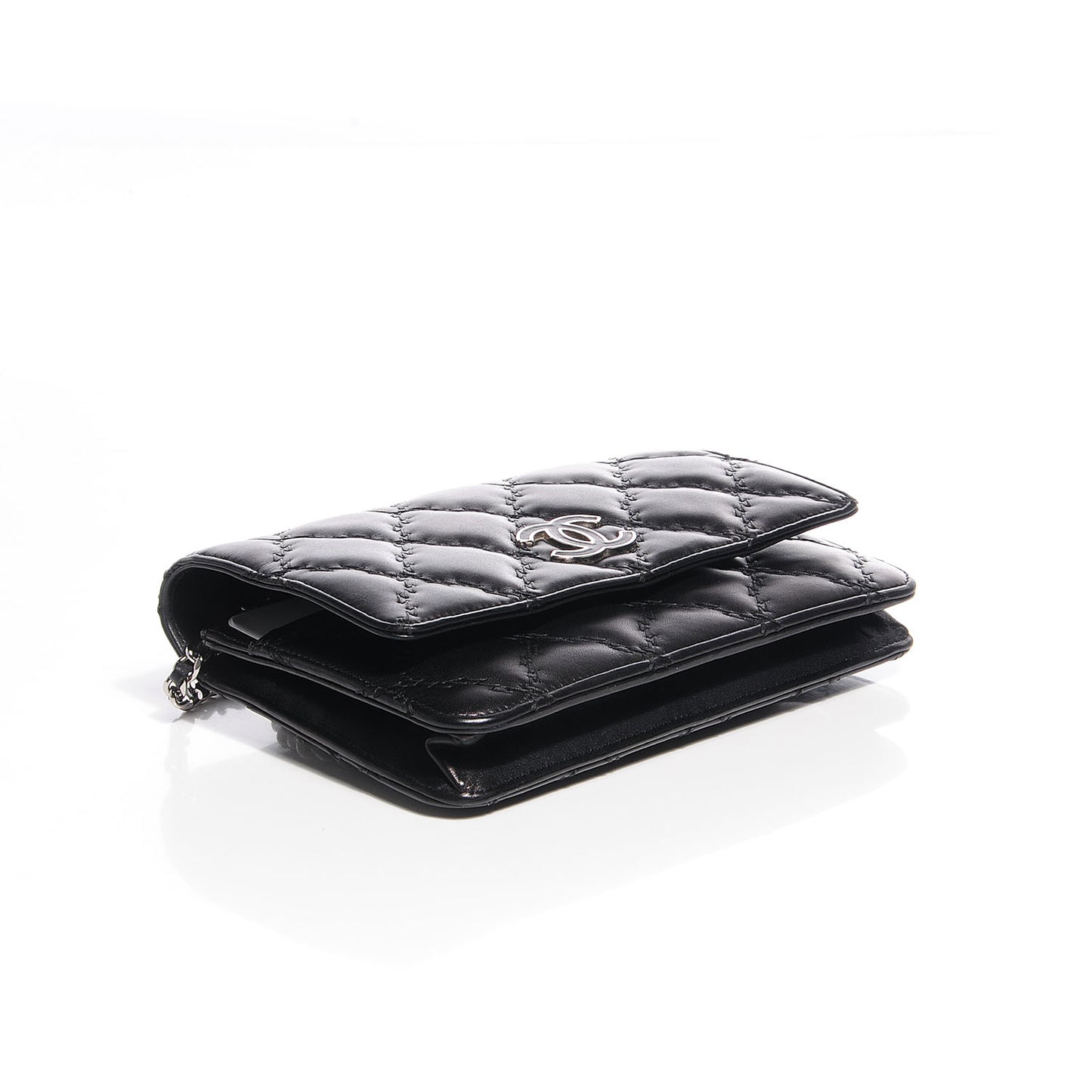 Calfskin Double Stitch Hamptons Wallet On Chain WOC Black