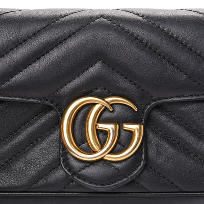 Gucci Calfskin Matelasse Super Mini GG Marmont Shoulder Bag Black 9 of 13