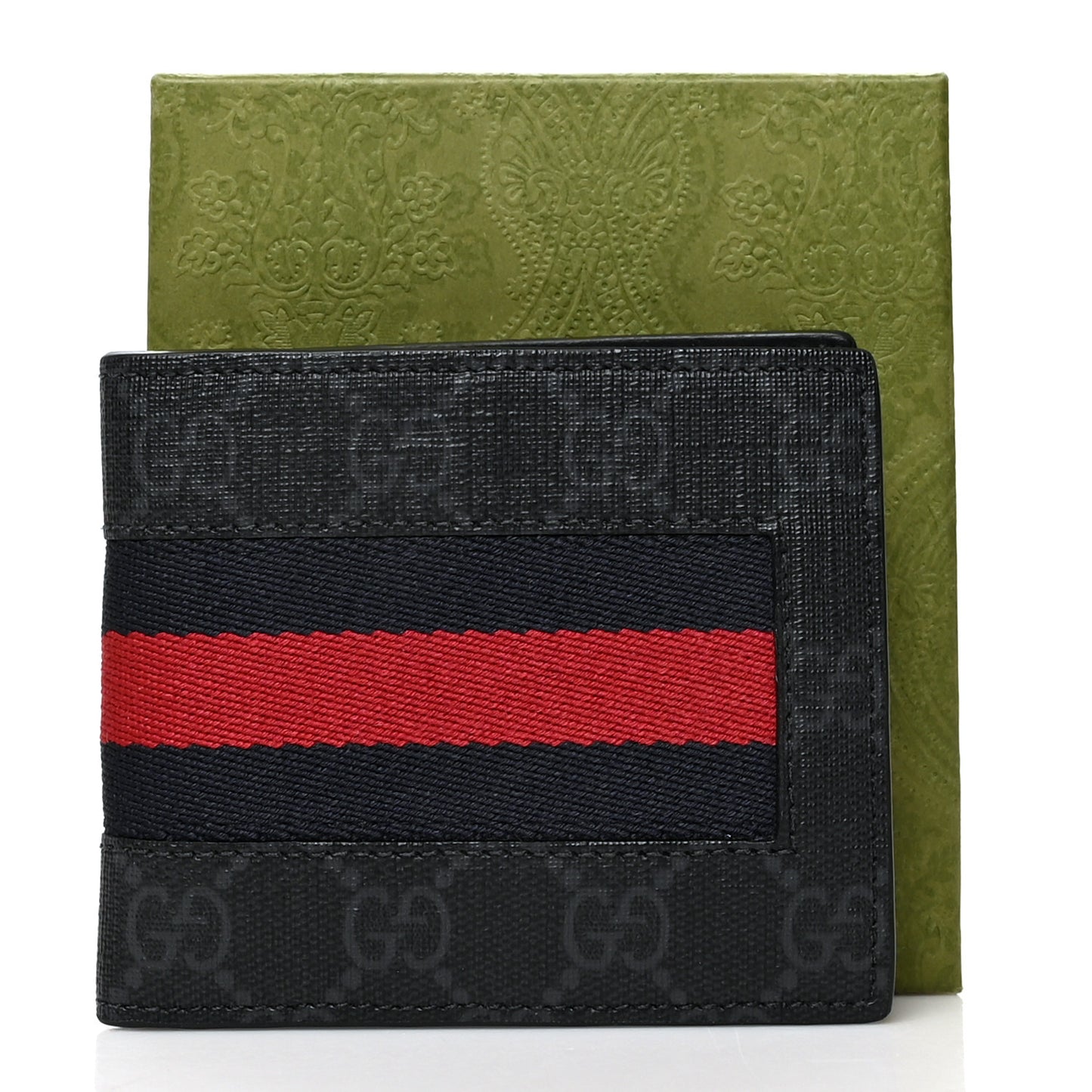 GG Supreme Monogram Selleria Calfskin Web New Web Bi-Fold Wallet Black