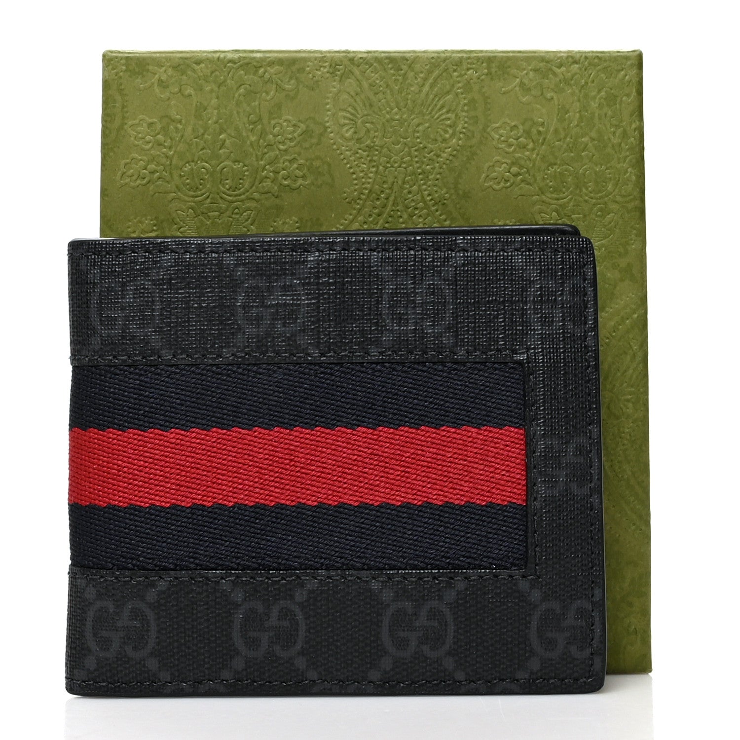 Gucci GG Supreme Monogram Selleria Calfskin Web New Web Bi-Fold Wallet Black 8 of 8