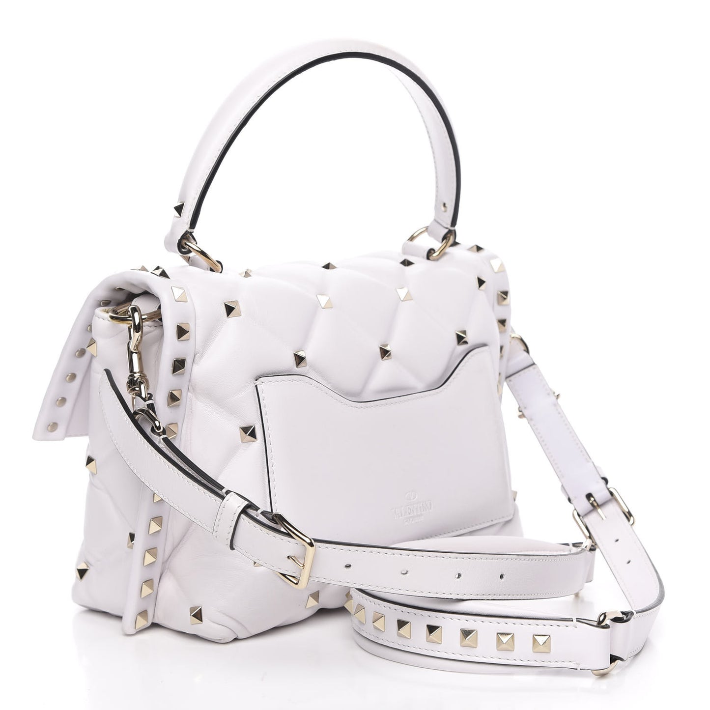 Lambskin VLTN Print Candystud Top Handle Bag Optic White Black