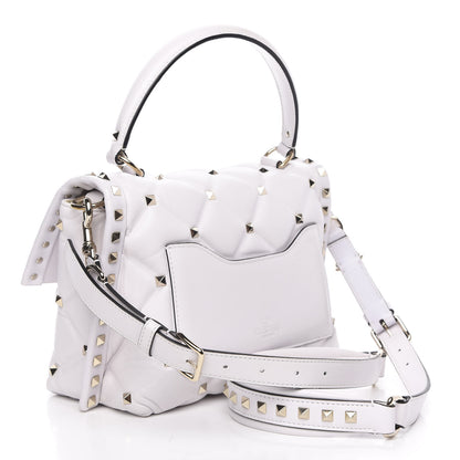 Valentino Garavani Lambskin VLTN Print Candystud Top Handle Bag Optic White Black 3 of 12