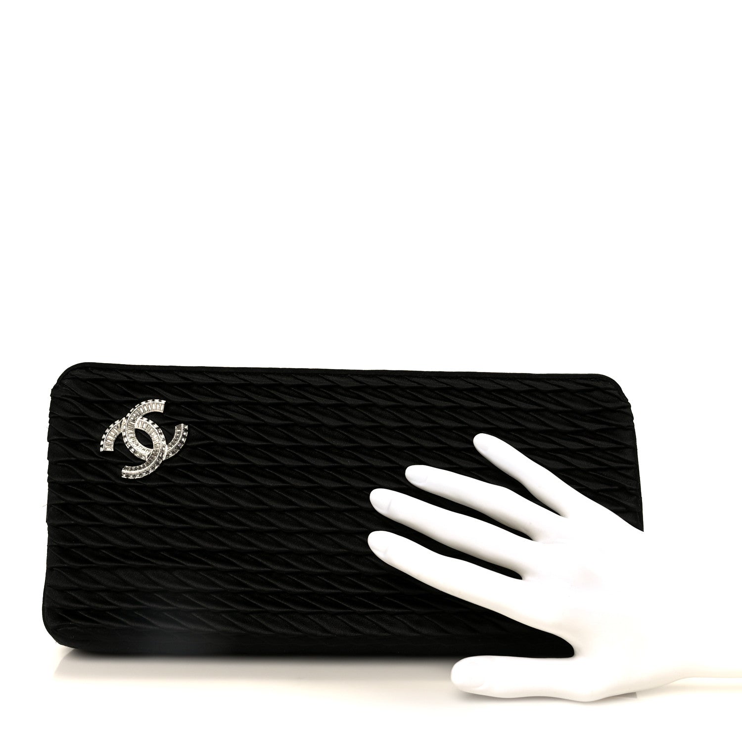 Chanel Satin Crystal Woven Clutch Black 2 of 11