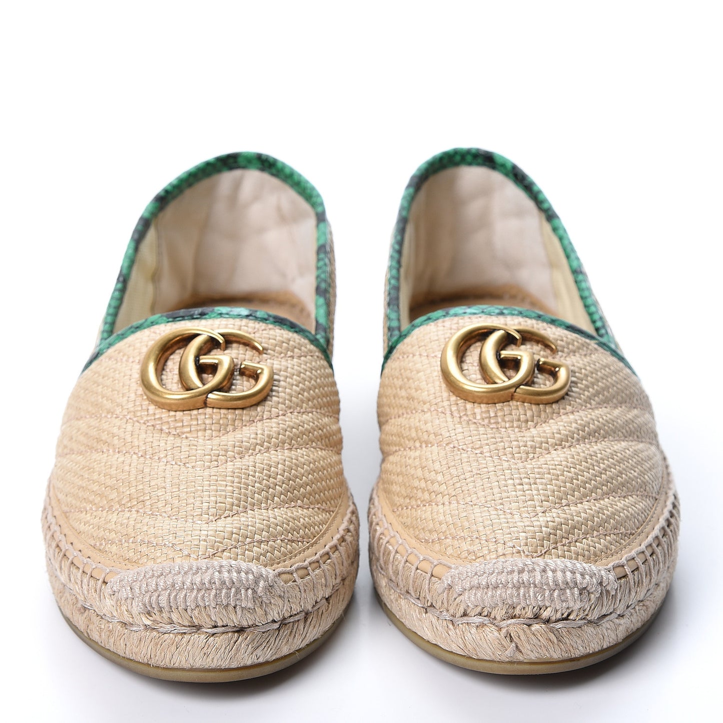 Straw Matelasse Elaphe GG Marmont Espadrilles 38 Natural New Shamarock