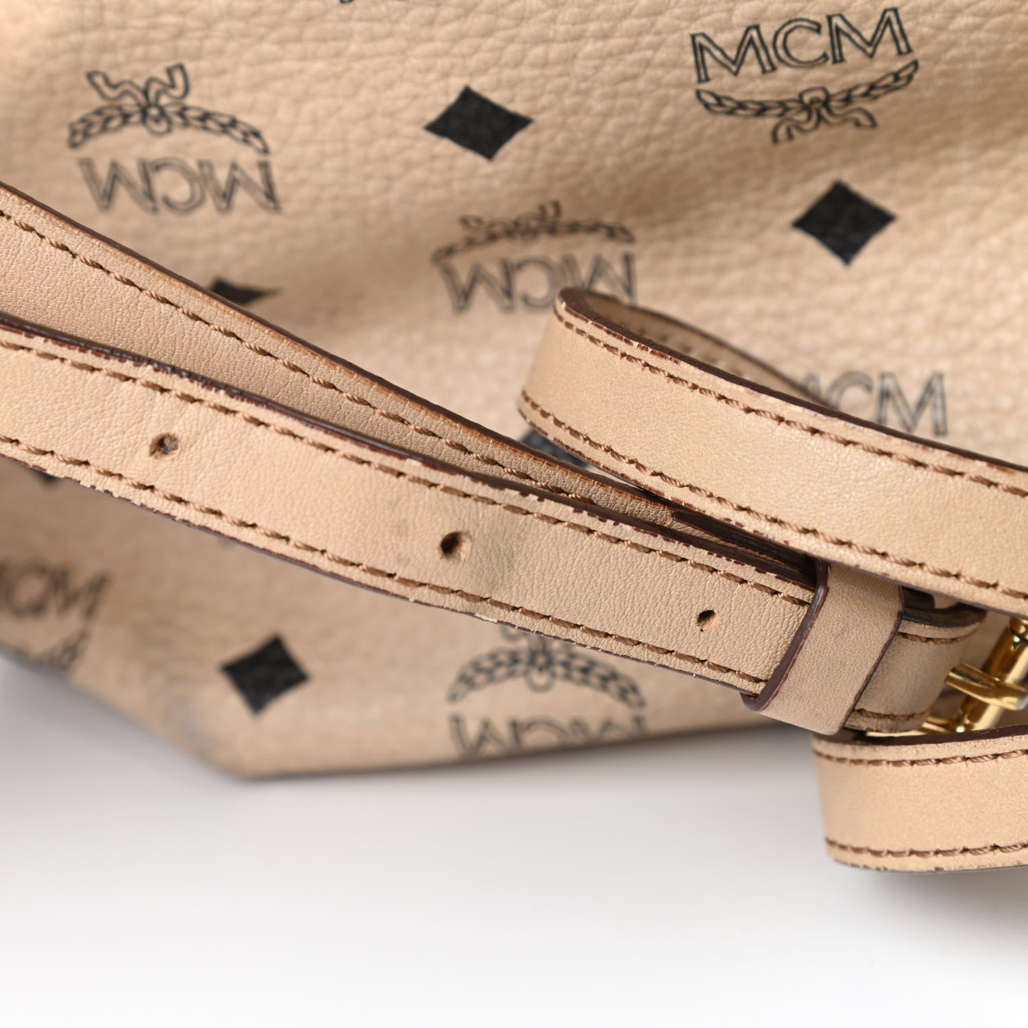 MCM Visetos Drawstring Bucket Bag Beige 21 of 21