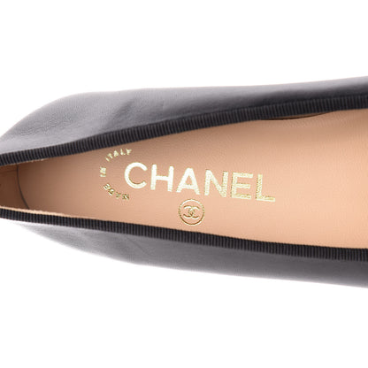 Chanel Lambskin Patent Cap Toe Ballerina Flats 38 Black 7 of 9