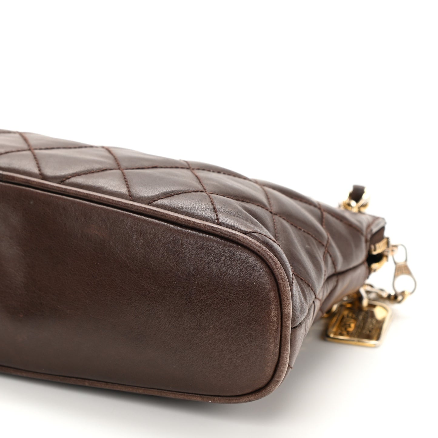 Lambskin Quilted Shoulder Bag Brown