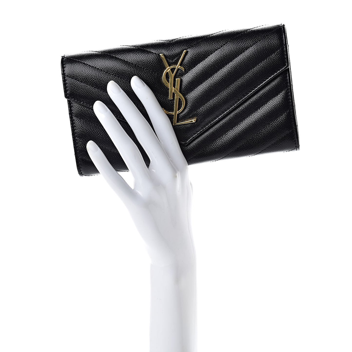 Grain De Poudre Matelasse Chevron Monogram Flap Wallet Black