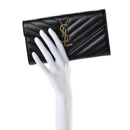 Saint Laurent Grain De Poudre Matelasse Chevron Monogram Flap Wallet Black 2 of 8