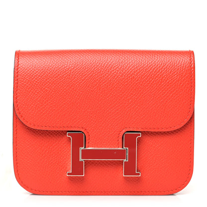 Hermes Epsom Enamel Constance Slim Wallet Capucine Sanguine 1 of 10