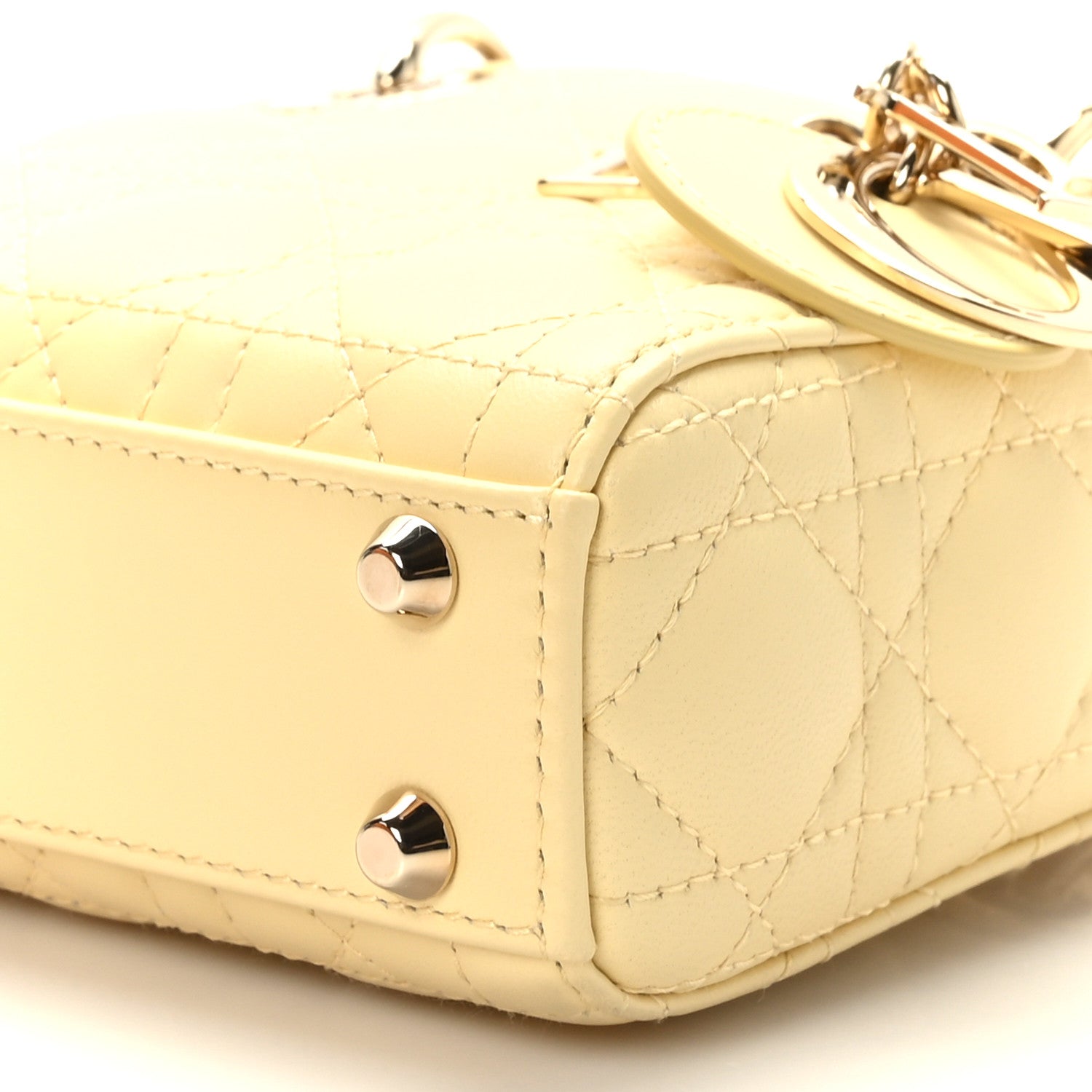 Christian Dior Lambskin Cannage Micro Lady Dior Soft Yellow 8 of 9