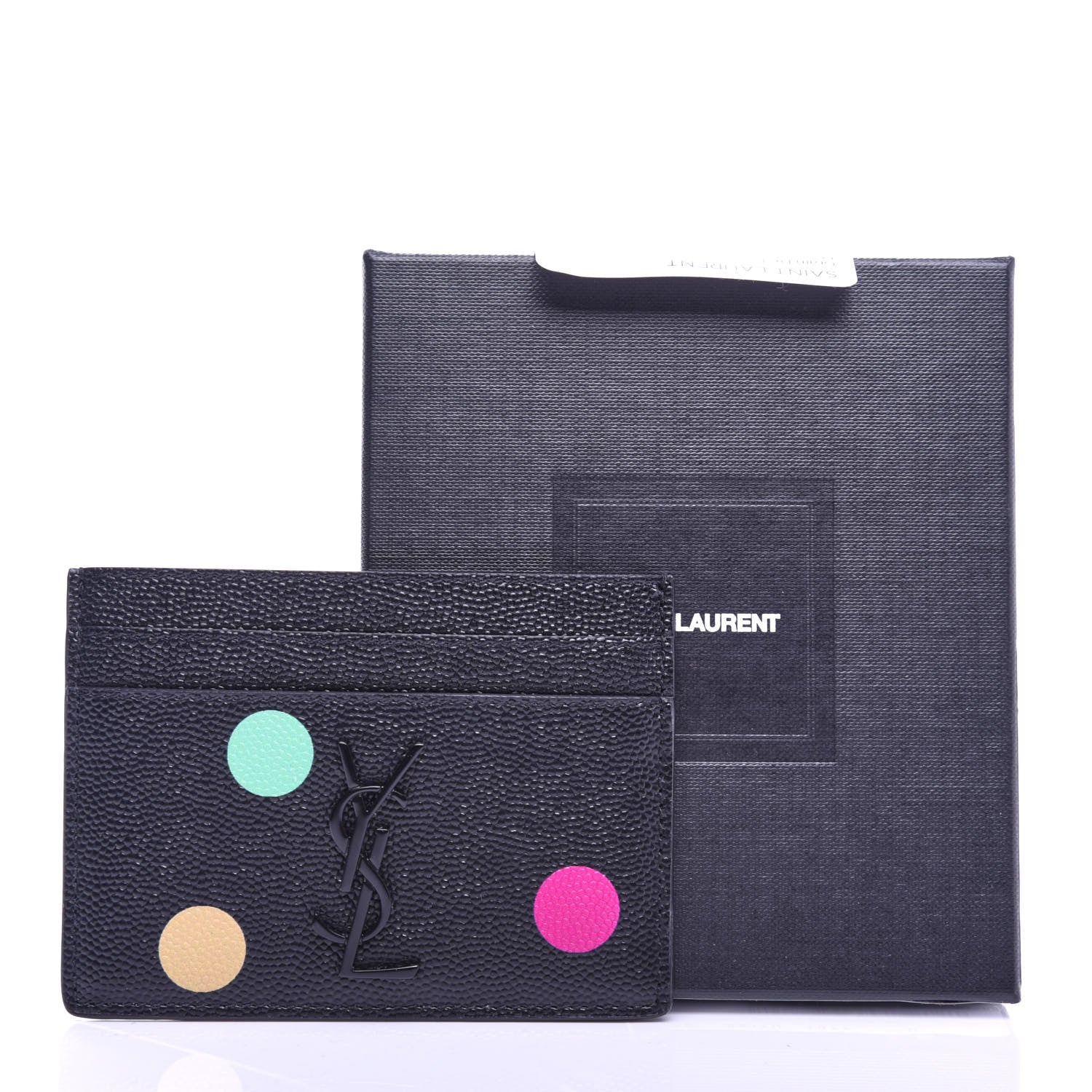 Saint Laurent Grain De Poudre Polka-Dot Monogram Credit Card Case Black 8 of 8