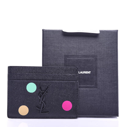 Saint Laurent Grain De Poudre Polka-Dot Monogram Credit Card Case Black 8 of 8