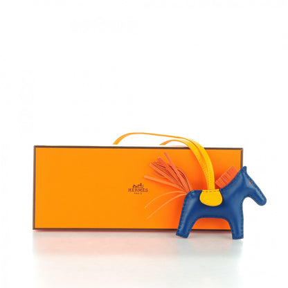 Hermes Milo Lambskin Grigri Rodeo Horse Bag Charm PM Bleu de Malte Cornaline Jaune D'Or 4 of 4