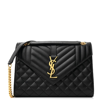 Saint Laurent Grain De Poudre Textured Mixed Matelasse Triquilt Medium Monogram Satchel Black 1 of 11