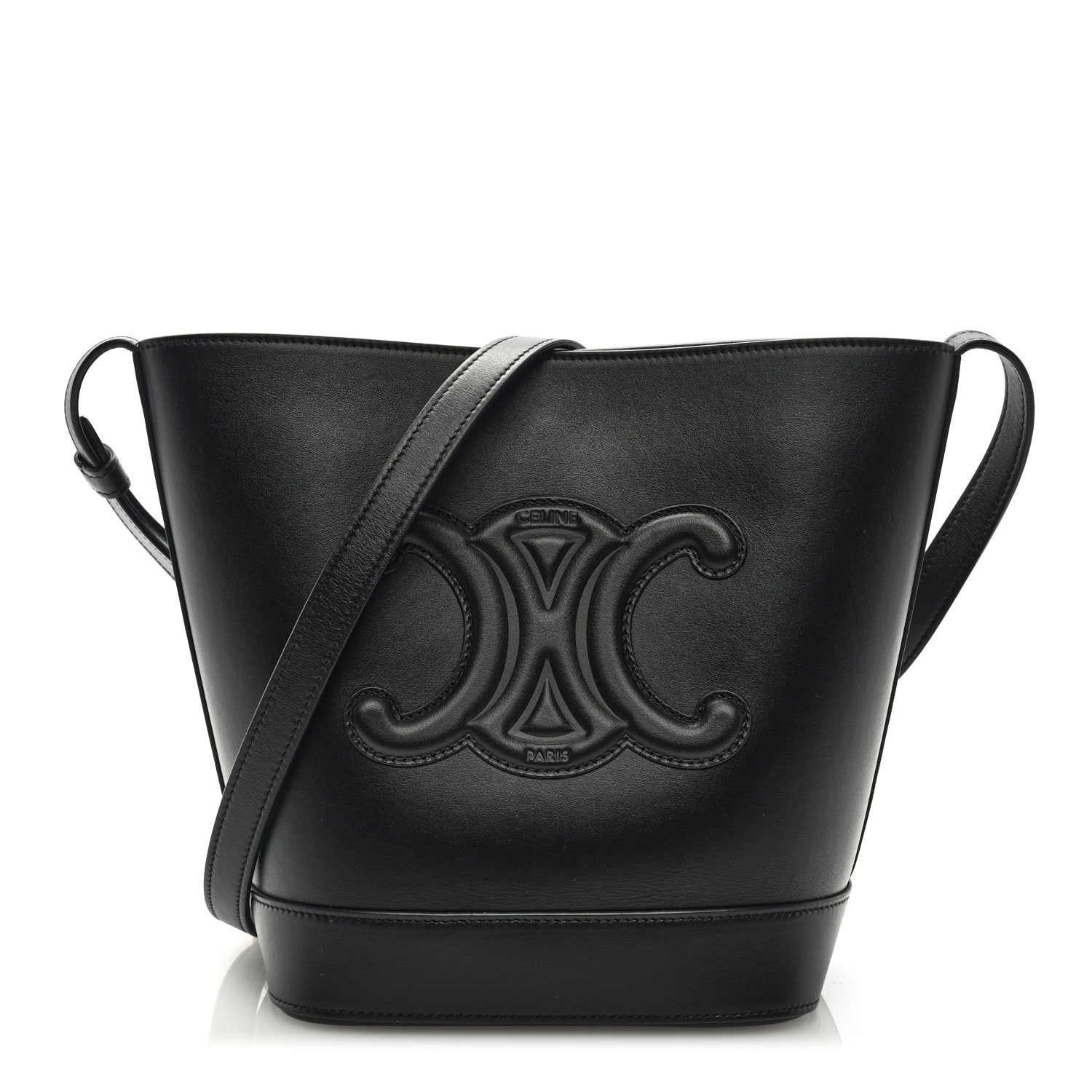 Celine Smooth Calfskin Small Cuir Triomphe Bucket Bag Black 1 of 8