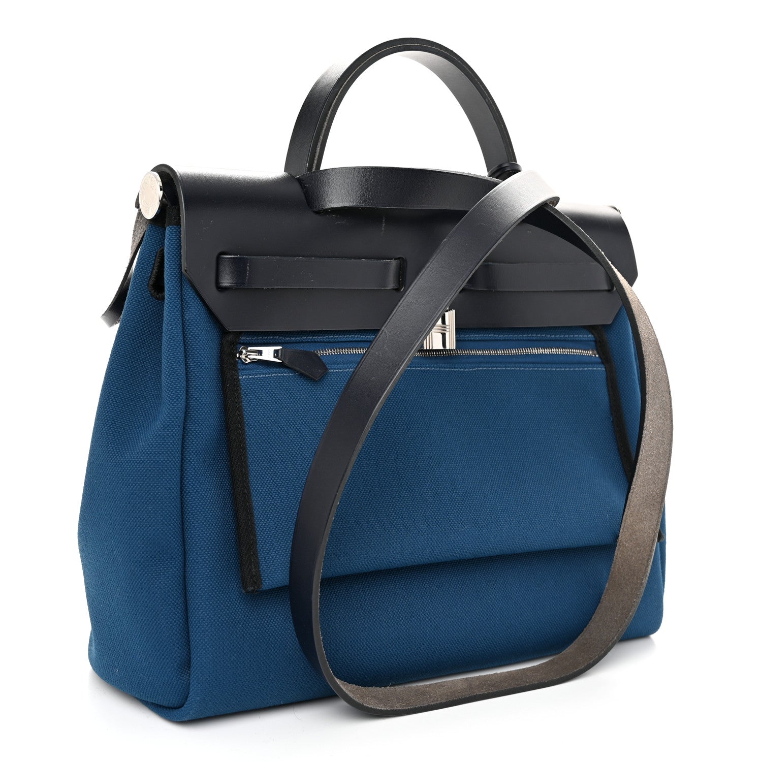 Hermes Toile Vache Hunter Herbag Zip Retourne 31 PM Black Blue De Malte 4 of 12