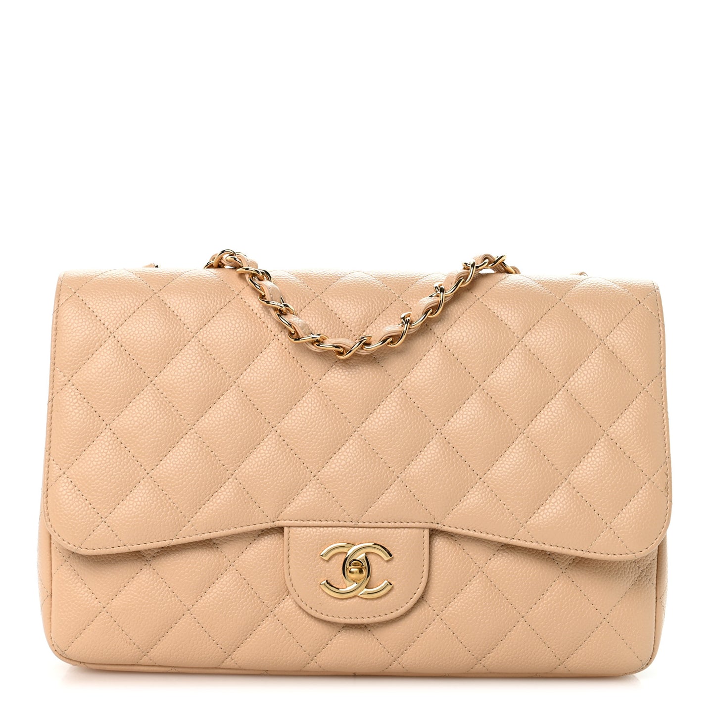 Caviar Quilted Jumbo Single Flap Beige Clair