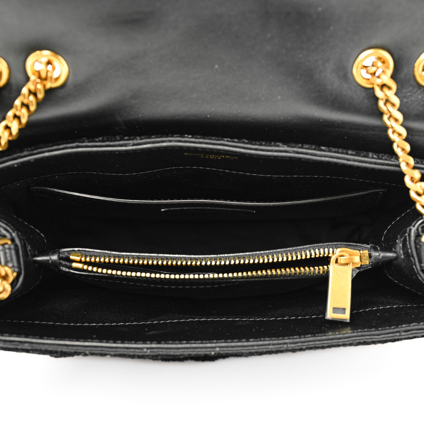 Sequin Y Quilted Monogram Small Loulou Chain Satchel Black